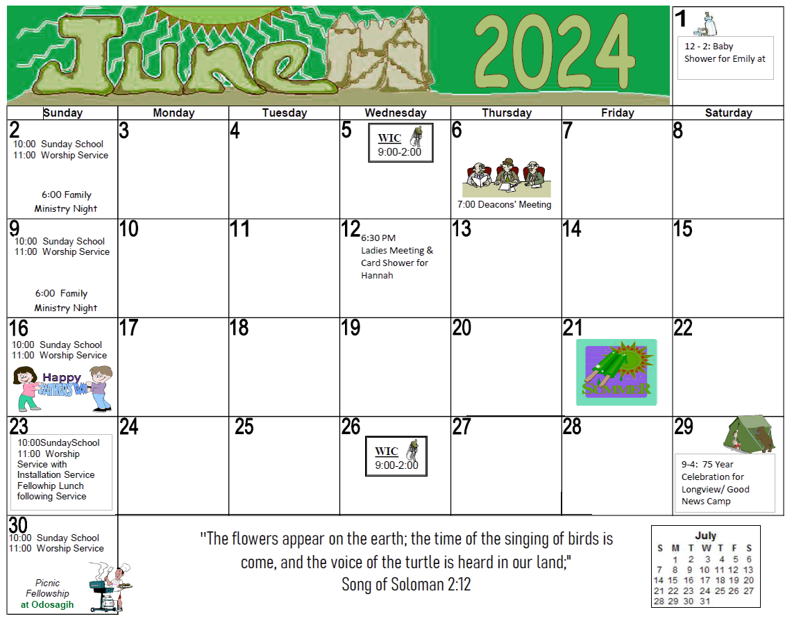 Calendar Delevan Baptist Church