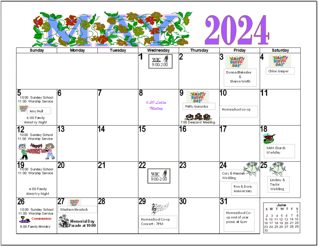 Calendar Delevan Baptist Church